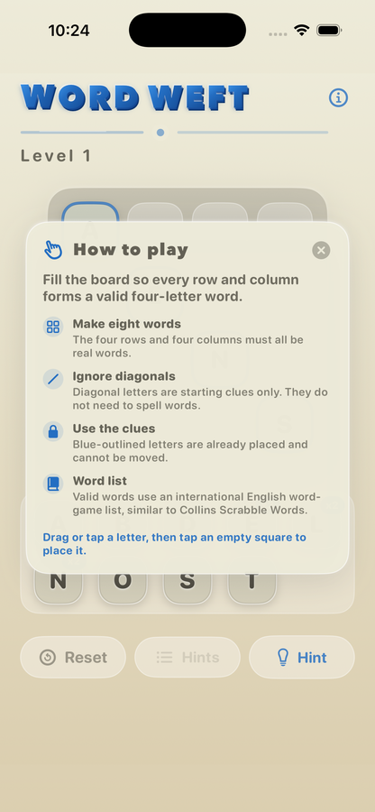 Starting layout with fixed diagonal hints