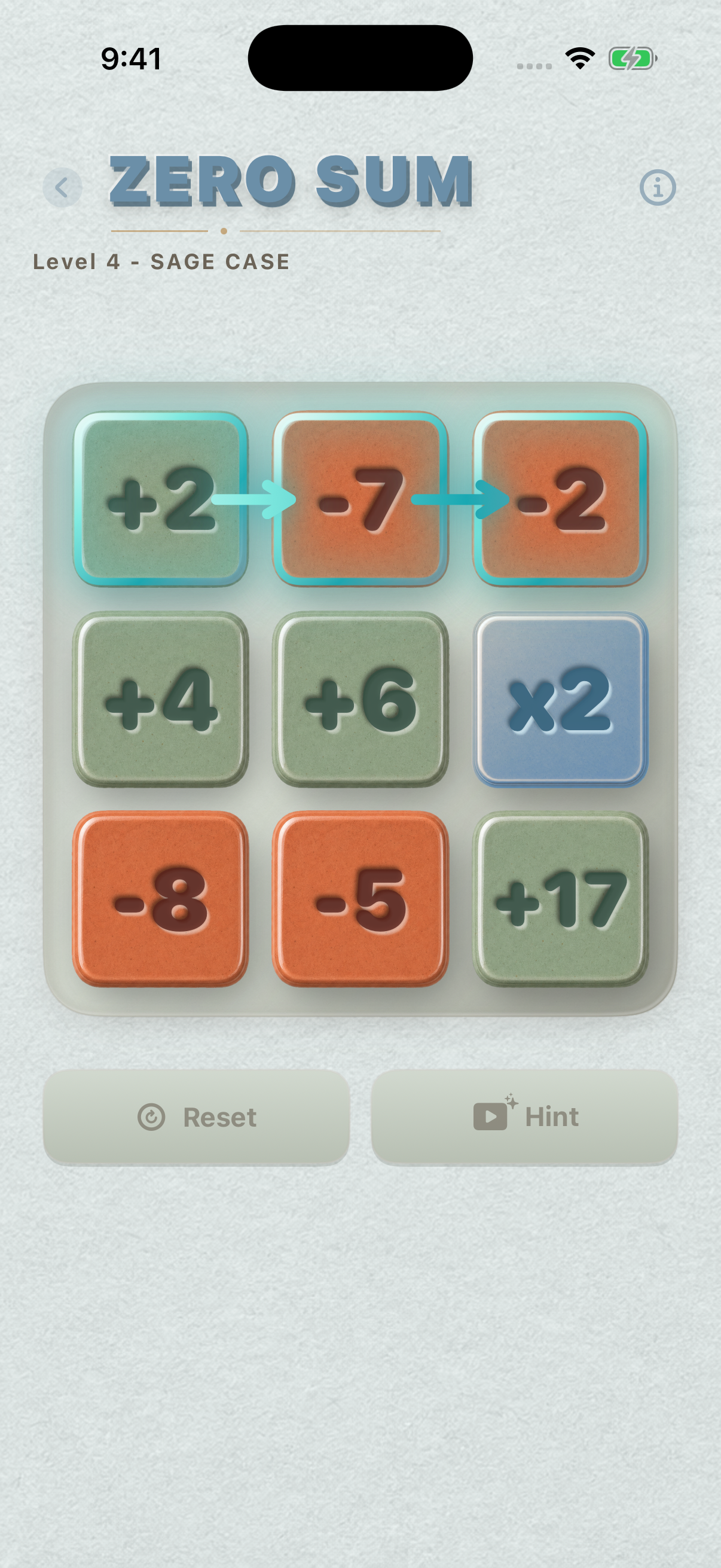 Zero Sum puzzle with positive and negative tiles